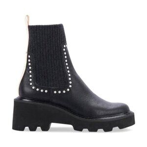 Women's Black Leather Platform Ankle Boots With Studded Detailing Size 7.5 New